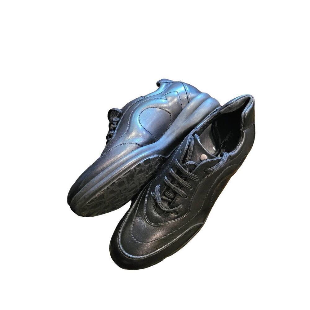 Salvatore Ferragamo Sneakers Women's 7.5 Narrow Black Borja Gancini Lace Up